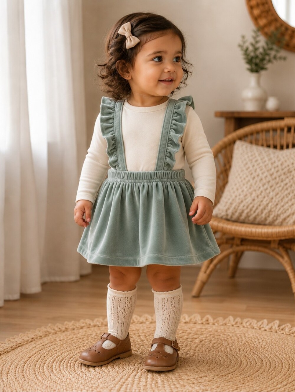 Carter's 18M Sage Green Velour Suspender Skirt Jumper Dress